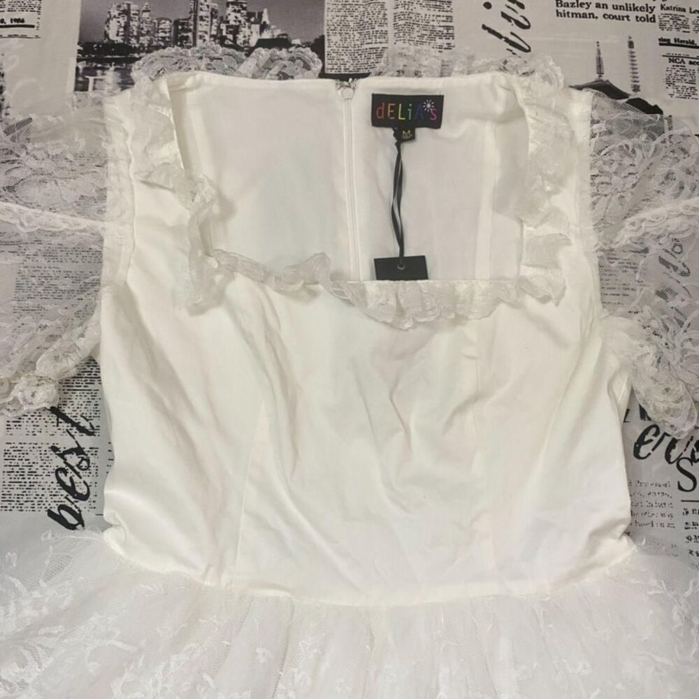 Dollskill Delias Women's White lace babydoll princess dress tiered miniskirt nwt - Picture 3 of 8